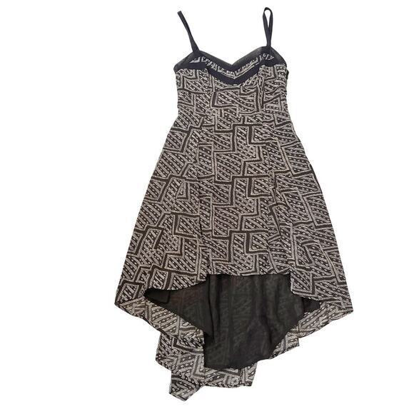 Silence‎ + Noise Hi Lo Slip Dress Sz 4 Black Geometric Aztec Print 90's Y2K Goth - Picture 1 of 9